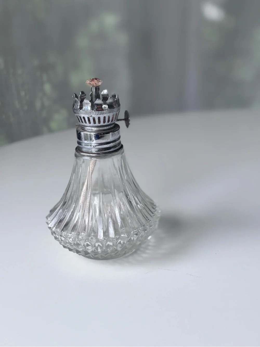 Vintage Crystal Austria Oil Lamp with Silver-Tone Top